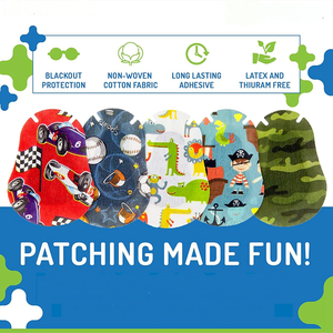 แผ่นปิดตาเด็ก - ลายสนุกๆ สำหรับเด็กผู้ชาย - 30 ชิ้น + แถมฟรี 10 ชิ้น ผ้าพันแผลกาวติดผ้าฝ้าย ปราศจากน้ำยาง ป้องกันการแพ้ สำหรับอาการตาขี้เกียจและตาไขว้ - Product Image 5