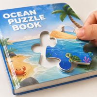 Livre de puzzle pour enfants personnalisé avec couverture brillante aux coins arrondis, thème marin et océanique, impression couleur intégrale