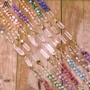 Kristal Ketting, 24 Soorten Edelsteen Gebed Kettingen, Handgemaakte Knoop Healing Mala Kralen Quartz Point Hanger Energie Yoga Gift