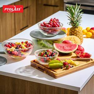 Pyglass 8 bols à mélanger en verre nervuré avec couvercles hermétiques étanches - Sans BPA Préparation des repas Empilables Gain de place Emboîtables. - Product Image 5