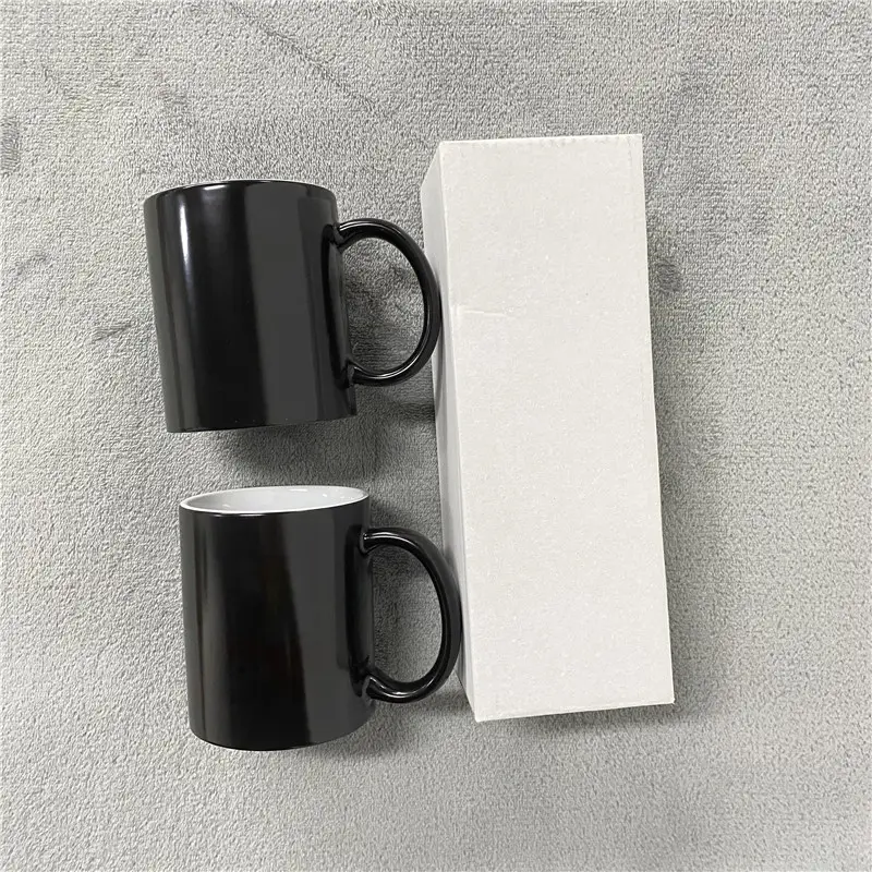 Bán buôn 11oz màu nóng thay đổi trống thăng hoa gốm du lịch ly Mug với hộp các tông cho nhiệt in ấn Báo Chí