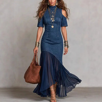 Nouvelle Robe Longue Décontractée et Élégante pour Femme, Style Printemps-Été, Épaules Dénudées, Manches Courtes Amincissantes, Ourlet en Maille à la Française