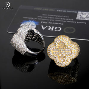 Kaleido Joyería Hip Hop al por Mayor, Anillos de Plata de Ley 925 Chapados en Oro para Hombre, con Trébol de Cuatro Hojas y Moissanita VVS Iced Out - Product Image 4