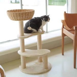 Minimalist <b>Cat</b> Tree with Sisal Wrapped Posts and Woven Basket <b>Top</b> for Indoor <b>Cats</b> - Product Image 2