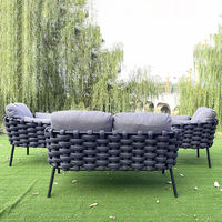 Ensemble de canapés de jardin en corde tressée au design moderne, aluminium antirouille, 5 places avec table basse et fauteuils