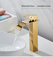 Robinet de lavabo de salle de bain à levier unique en laiton poli doré mitigeur d'eau chaude robinet de lavage évier de bain monté sur le pont à un trou