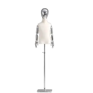 Realistic Child Torso Mannequin Upper Body Kids Fabric Covered Mannequin Plating Metal Head and Arms For Clothing Display