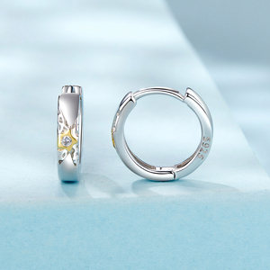 Orecchini a cerchio celeste in argento 925 e oro Sterling gioielli da festa a forma di stella per donne romantico <span class=keywords><strong>notte</strong></span> <span class=keywords><strong>cielo</strong></span> raffinato regalo SCE1844 - Product Image 2