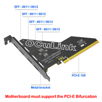 Kartu Ekspansi PCIe X16 ke 4-Port OCuLink SFF-8612, Ekspansi Bifurkasi PCI-E untuk EGPU/NVMe/U.2 SSD, Adaptor Ekspansi Server