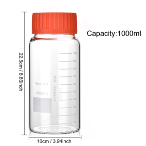 Botella de Vidrio Redonda de Laboratorio de Boca Ancha de 1000 ml con Tapa Grande de Rosca Azul - Product Image 2