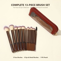 Lot de 13 pinceaux de maquillage professionnels portables, véganes, pour le visage, la poudre et les fards à paupières, avec étui en PU, marque privée