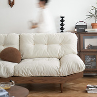 Sofá Maxky Cloud, Muebles para el Hogar, Estilo Nórdico Japonés, Tela Tecnológica, Sala de Estar, Tela de Nogal Negro, Sofá Francés