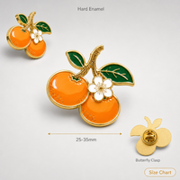 Broche en émail souple 3D motif orange mandarine, double fruit sur branche dorée, impression UV, bijoux du Nouvel An Chinois, vente en gros, badges personnalisés