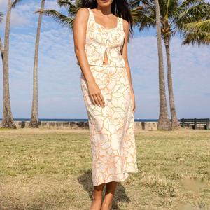 Robe à imprimé bohème tendance, haut sans manches décontracté, robe longue jusqu'aux chevilles, robe en lin personnalisée en deux pièces - Product Image 1