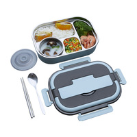 Boîte de conservation alimentaire portable sans BPA, 1400 ml, en acier inoxydable 304, 4 compartiments, étanche, passe au lave-vaisselle, avec poignée