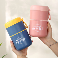 Mug de petit-déjeuner grande capacité en acier inoxydable 304 avec couvercle isotherme et cuillère, portable, design créatif multicouche, pour étudiants et bureau