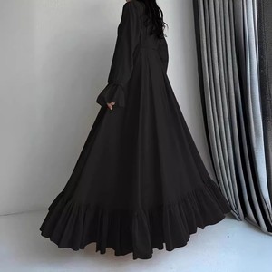 Elegant Muslim Solid Color Lightweight Polyester Commuter Hoodie & Floor Length Abaya <b>Dress</b> Fluffy Sleeves <b>for</b> Workplace - Product Image 3