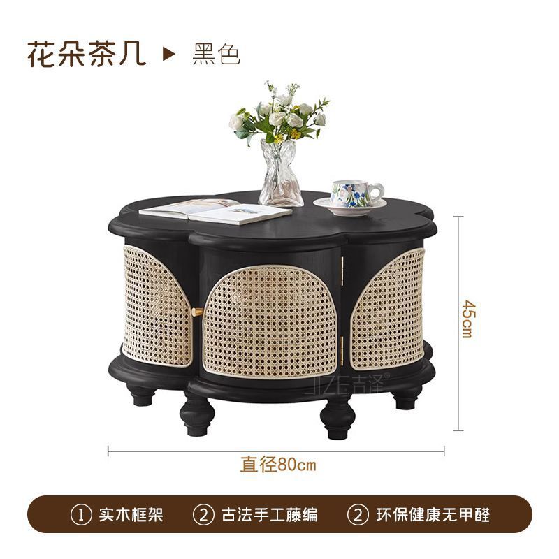 โต๊ะกาแฟลายดอกไม้ [สีดำสไตล์เรโทร]