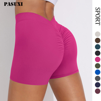 PASUXI Nouveauté Short de yoga fitness taille haute froncé en V, moulant, uni, effet push-up pour les fesses