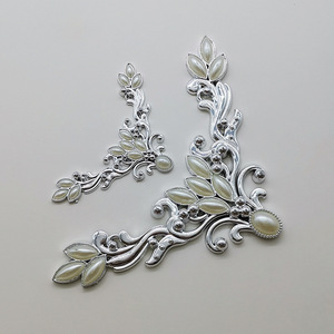 Silver Plastic Corner <b>Ornaments</b> With Pearl Design For Wedding Dress Frames Small And <b>Large</b> Sizes Handmade Decorative Accents - Product Image 2