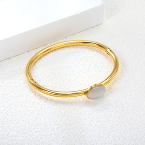 Pulsera ovalada de acero inoxidable con ojo de gato blanco para mujer, regalo de joyería con engaste de bisel - Product Image 3