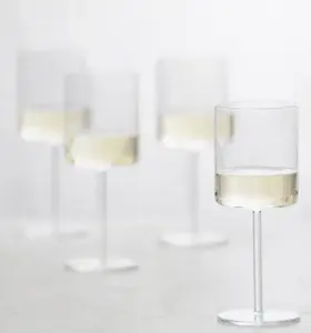 Hot Sale Wine Glasses Square White Red Wine Glass Champagne Flutes Cylinder Design Water Goblets Glass