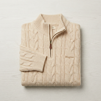 Pull en maille torsadée personnalisé à col zippé pour homme, mélange laine et cachemire, manches longues, esthétique Old Money, luxe discret, tricot.