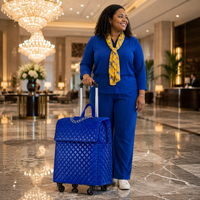 Valise à roulettes en cuir PU bleu roi pour sororité américaine, sac de voyage, sac à main, bagage cabine avec logo brodé personnalisé