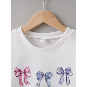 Sweat-shirt à col rond pour fille FOXA, manches longues, imprimé nœud papillon, pull-over, style doux, tissu tricoté respirant - Product Image 5