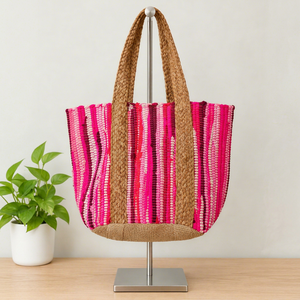 Sacs fourre-tout tendance en jute et coton tressé multicolores, sacs de shopping personnalisables avec logo, vente en gros, parfaits pour les sacs de plage pour femmes - Product Image 1