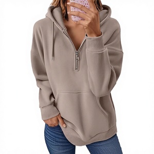 Autumn/Winter/Spring Women's Formal Fluffy Fashion Hoodie Half <b>Zipper</b> Y2K Style Breathable Knitted Fabric Top with Pocket - Product Image 3
