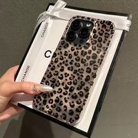 Coque de téléphone rigide électroplaquée à imprimé léopard pleine surface pour 17 Pro Max ; Antichoc pour modèles 16/15/14 Pro ; Tendance