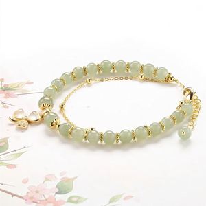 Clover Leaves Double Layer Imitation Natural Hetian Jade <b>Bracelet</b> Crystal Gemstone <b>Beads</b> Jade Handmade <b>Bracelet</b> for Women - Product Image 5