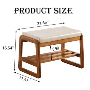 <span class=keywords><strong>Banc</strong></span> à chaussures <span class=keywords><strong>en</strong></span> <span class=keywords><strong>bois</strong></span> à 2 niveaux avec assise rembourrée <span class=keywords><strong>en</strong></span> cuir, cadre incurvé, tabouret de rangement <span class=keywords><strong>pour</strong></span> <span class=keywords><strong>entrée</strong></span>, couloir ou chambre à coucher - Product Image 2