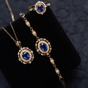 Xinfly 18K Gold Vintage Jewelry <b>Set</b> Natural Diamond Sapphire Necklace Ring <b>Bracelet</b> Retro Parties Weddings Gifts Children - Product Image 1