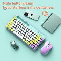 Mini clavier et souris sans fil mignon Combo rétro rond Keycap machine à écrire clavier coloré avec support de tablette de téléphone pour ordinateur portable