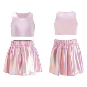 Kids Girls Metallic Wholesale <b>Dance</b> Wear Vest <b>Crop</b> Tank <b>Top</b> With Skirt Sets Jazz <b>Dance</b> Cheerleading Party Latin Ballroom <b>Dance</b> - Product Image 3