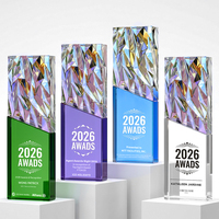 Trophée en cristal iridescent moderne et écologique, design à facettes de diamant, grande surface de gravure, pour équipe d'entreprise et employés - Vente chaude