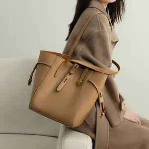 Bolso grande de cuero para mujer, bolsa grande de gran capacidad, marrón, de lujo, novedad