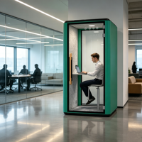 Cabine de bureau modulaire insonorisée et amovible pour réunions, travail privé et espaces ouverts, avec isolation phonique et suppression du bruit