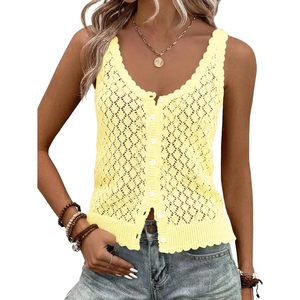 Top de Ganchillo sin Mangas para Mujer, Cárdigan Bohemio con Botones, Chaleco de Verano, Estilo Ligero y Transpirable - Product Image 1