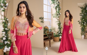 DesignerHeavy Chinon Silk con estampado digital con Emb .. trabajo de secuencia y traje de trabajo de espejo ropa de fiesta - Product Image 2