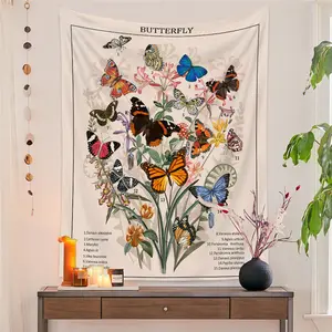 Magic Flower Butterfly Tarot Pattern Tapestry Blanket Psychedelic Witchcraft Wall Hanging Bohemia Gypsy Home Bedroom Decorating