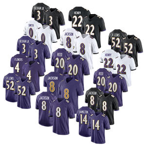 Baltimore 8 Lamar Jackson Heren Voetbaltruien 22 Derrick Henry 14 Kyle Hamilton 52 Ray Lewis 0 Roquan Smith Gestikte Trui - Product Image 1