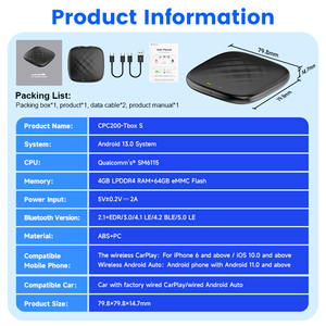 Carlinkit Android 13 4G 64GB 6115 tbox mini carplay inalámbrico <span class=keywords><strong>Carline</strong></span> USB AI Box car play WiFi adaptador para Apple YouTube - Product Image 4