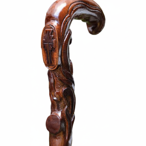Christian Cross Madera tallada Crafted Crook Handle Pilgrim Walking Cane Soporte cómodo para hombres Mujeres Bastón - Product Image 1