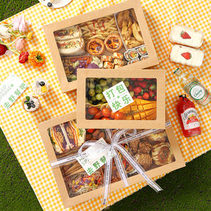 Boîte <span class=keywords><strong>en</strong></span> carton kraft rectangulaire avec fenêtre pour <span class=keywords><strong>boulangerie</strong></span>, vente <span class=keywords><strong>en</strong></span> gros, à emporter, pour fruits, thé de l'après-midi, camping, sushis, restauration rapide - Product Image 1