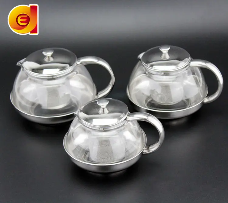 Tetera de vidrio de borosilicato sin BPA, venta al por mayor, China, con infusor de té de acero inoxidable