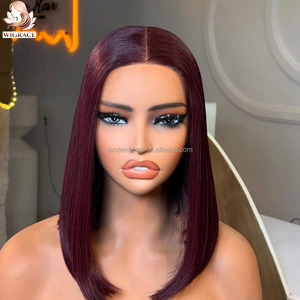 วิกผมบ๊อบสั้นสีแดงไวน์ 99j แบบตรง  ขนาด 13x6 HD Lace Frontal <span class=keywords><strong>ผม</strong></span>เวียดนามแท้แบบ Double Drawn SDD  ไม่ต้องใช้กาว - Product Image 4