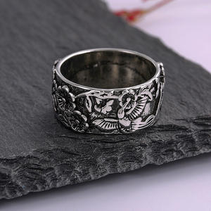 H176 <b>Silver</b> <b>Wedding</b> <b>Bands</b> Antique <b>Silver</b> Plated Flower Pattern Unisex Rings For <b>Wedding</b> Occasion - Product Image 6